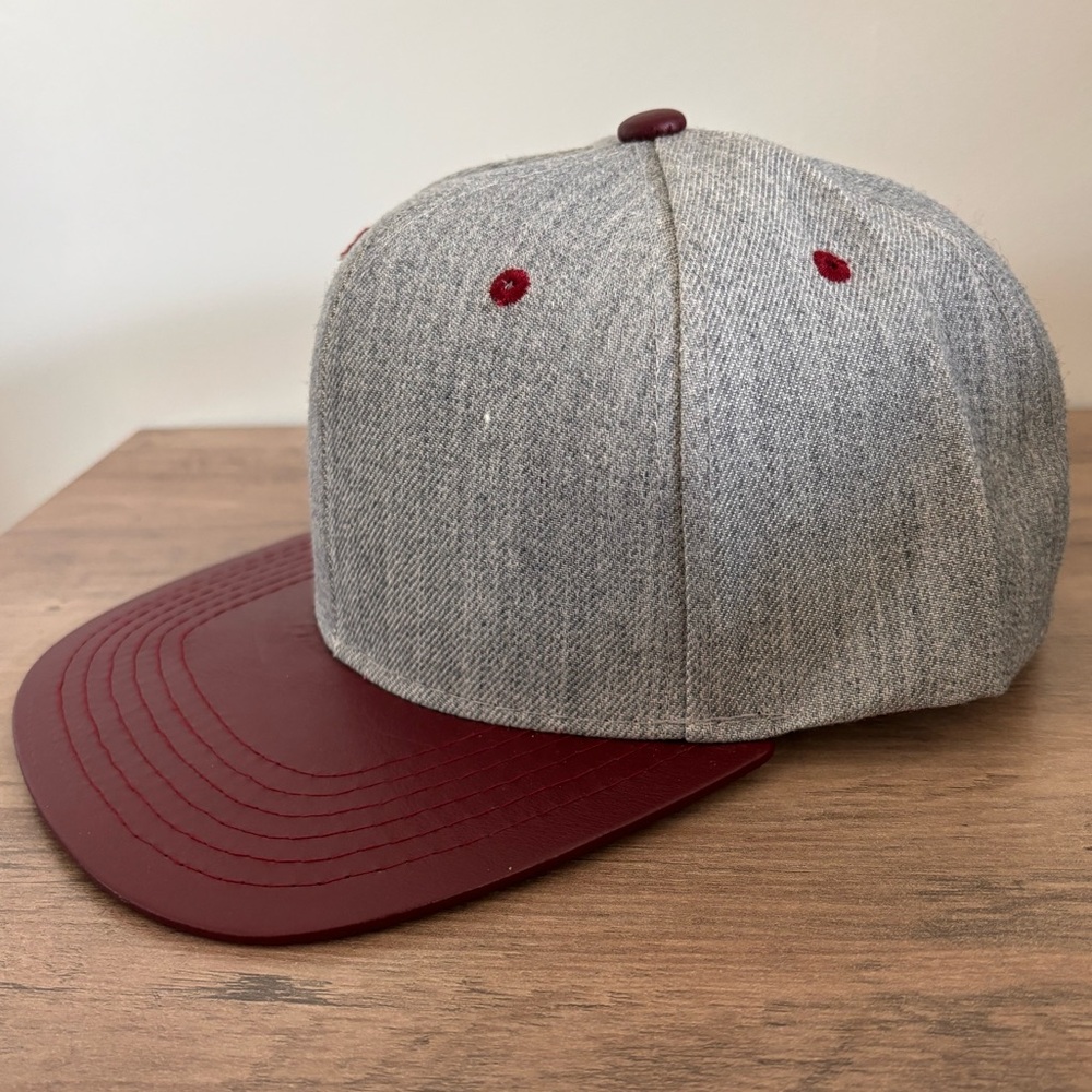 Gray SnapBack with Maroon Leather Bill